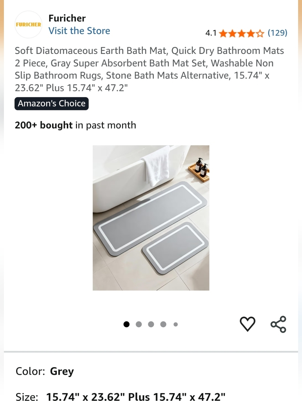 Gray Diatomaceous Earth Bath Mat Set - 2 Piece